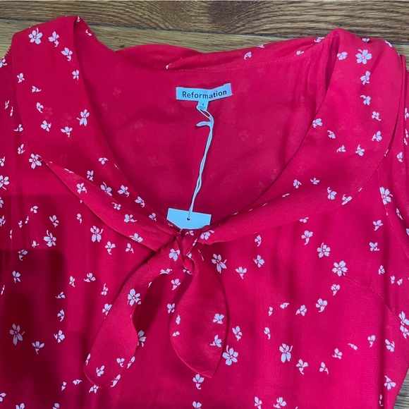 NWT Reformation Talleen Floral Ruffle Maxi Dress Size 4 in Fresno Red - Picture 8 of 9